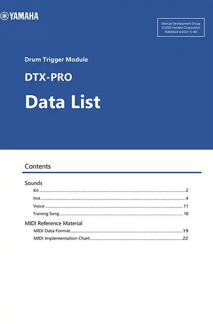 yamaha雅马哈DTX-PRO Data List